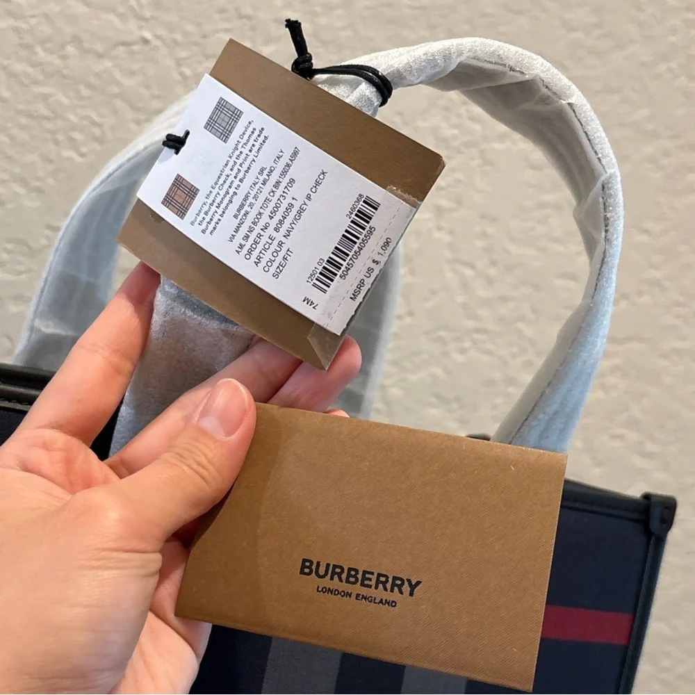 NWT Burberry Small Tote in the Navy/Grey IP Check with Dustbag